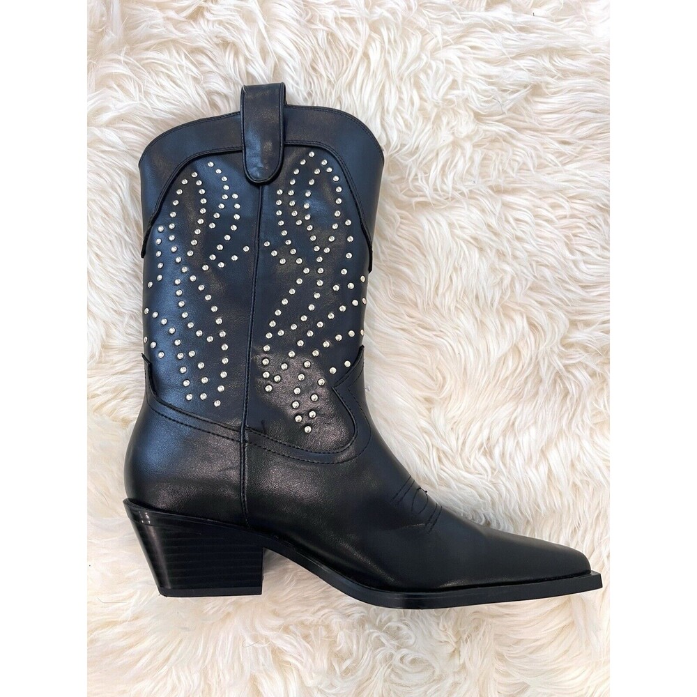 Zara Black faux Leather Studded Ankle Western Booties Size US 9  EUR 40 - Picture 7 of 13
